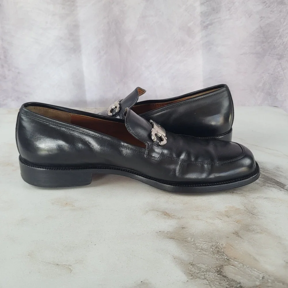 Salvatore Ferragamo Gancini Horsebit Loafers Black Men's Size 8.5 D